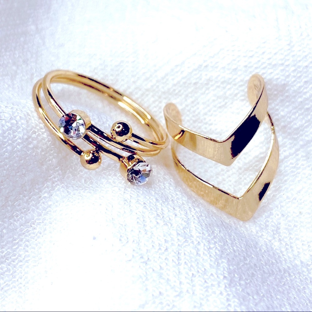 ❣️$25/3❣️ Gold Plated Rhinestone 2 Ring Set - Picture 3 of 10